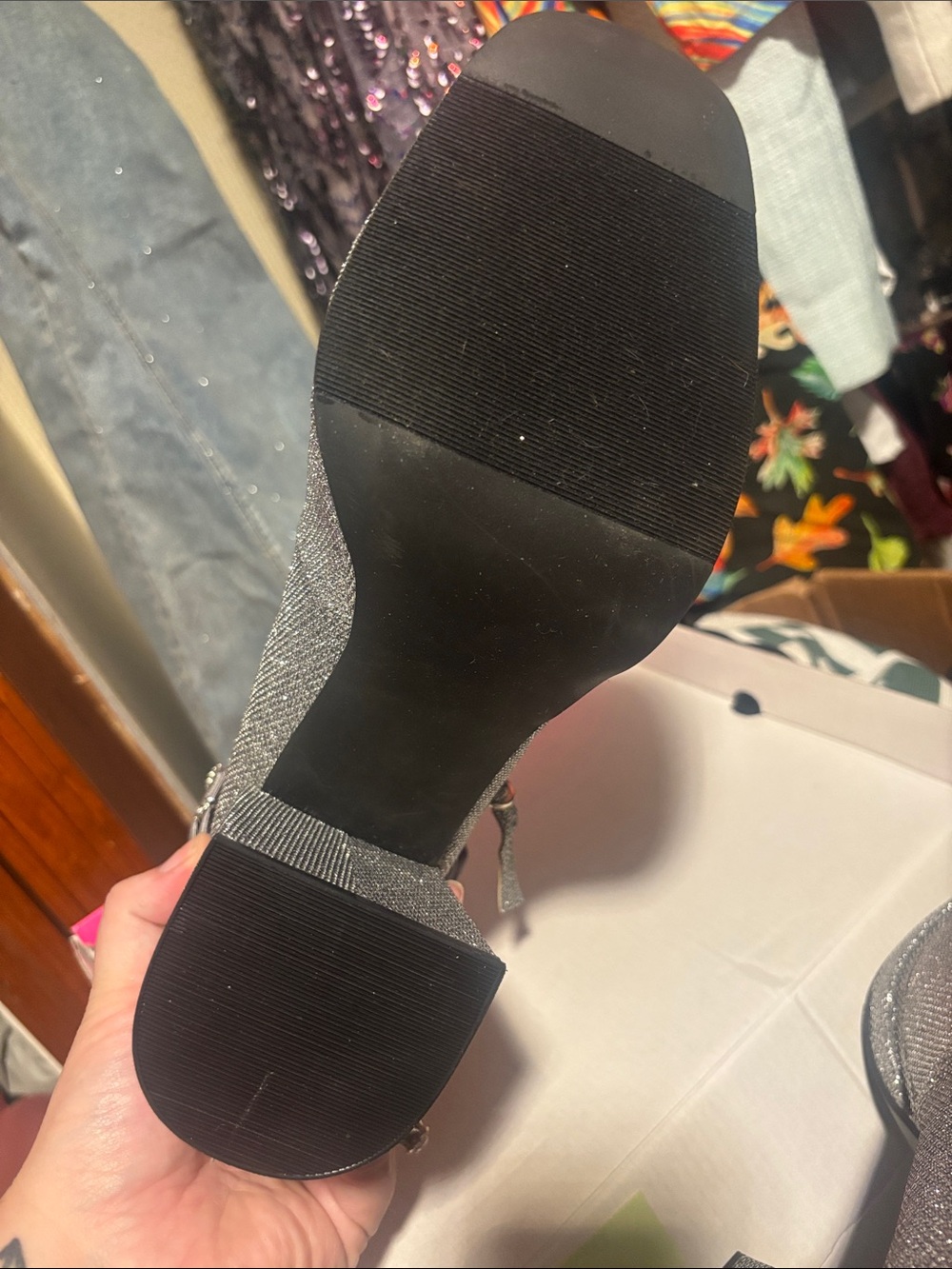 Betsey Johnson Silver Glitter Platform Mary Janes with Bow - Picture 3 of 4